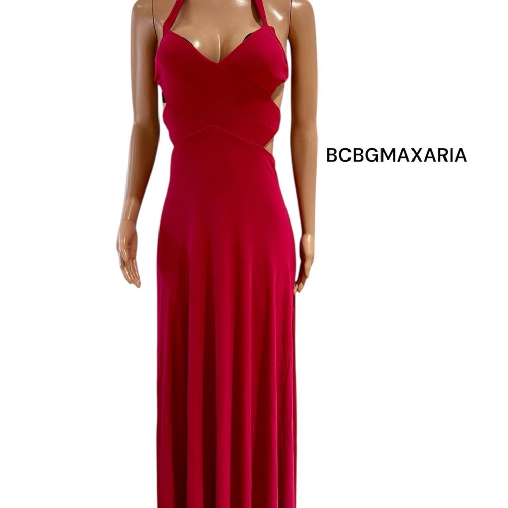 BCBGMaxAzria Red Sleeveless Halter Gown
